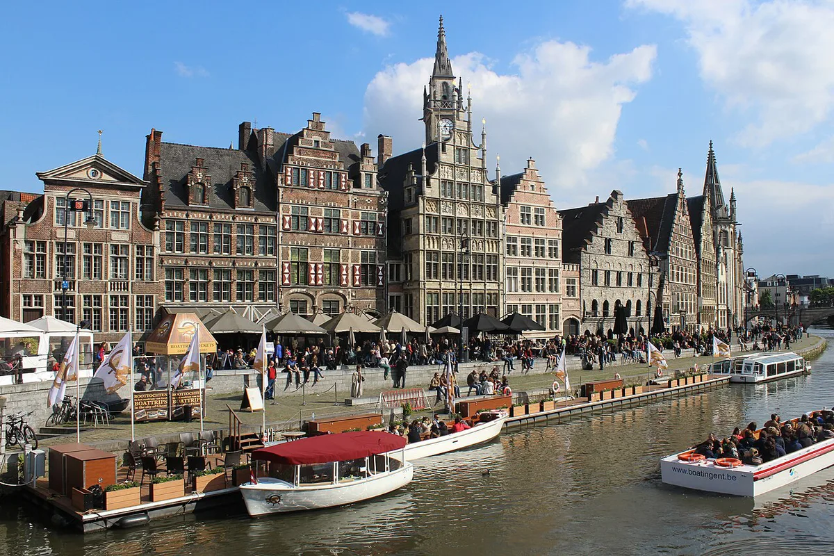 Gravensteen castle and the Graslei waterfront in Ghent, Belgium — 1