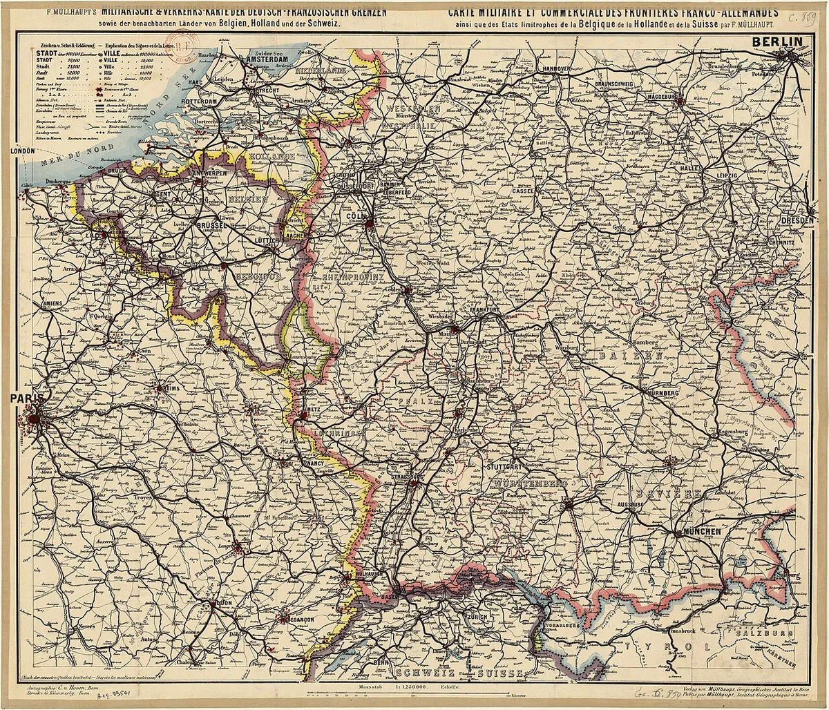 F. Müllhaupt's Militarische & Verkehrs-Karte der Deutsch-Französischen Grenze.. — 1