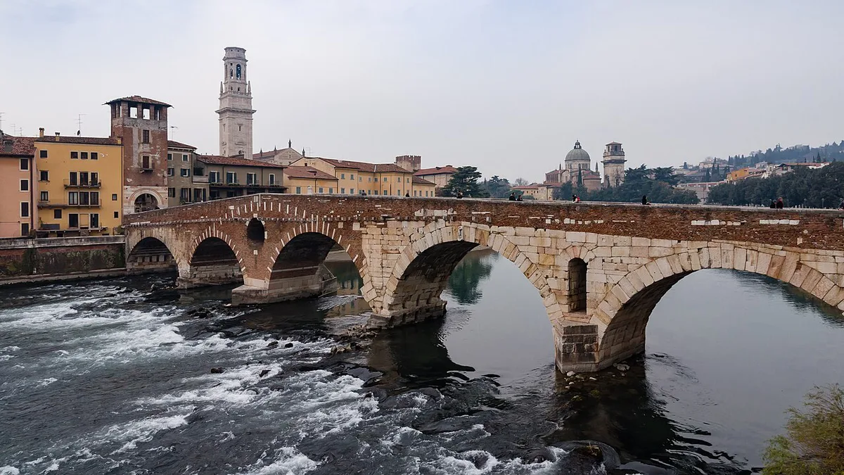 Piazza delle Erbe with the Torre dei Lamberti in the background, Italy — 1