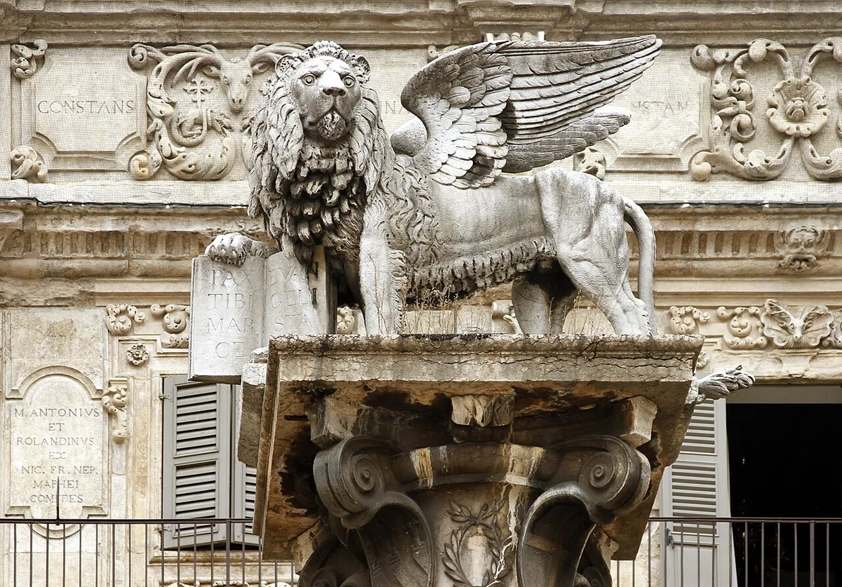 Piazza delle Erbe market square in the historic center of Verona, Italy — 2