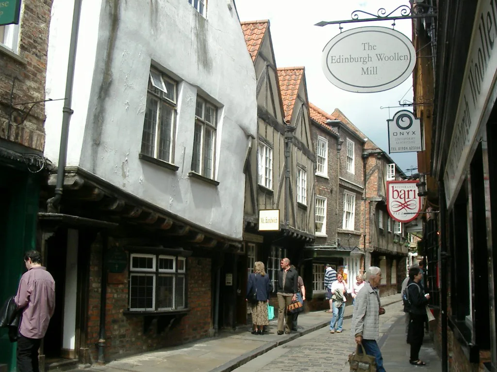 Cobbled Shambles street lined with timber-framed shops in York, United Kingdom — 2